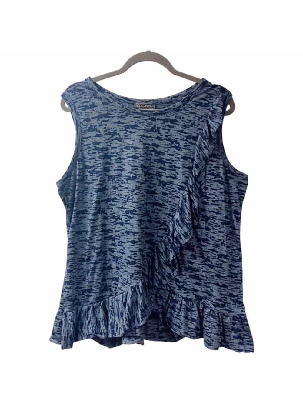 Summer Resort DG2 Diane Gilman Burnout Tiered Ruffle Tank Top Plus SZ 1X Blue